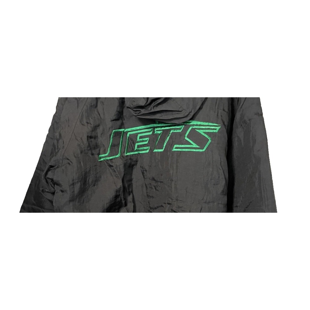 Vintage 90s New York Jets NFL Game Day Puffer Jacket XL Black Green Hooded Coat - Picture 8 of 9